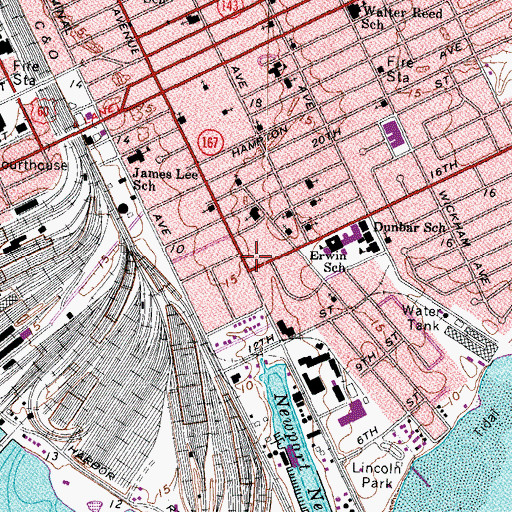 Topographic Map of Newport News Police Department, VA