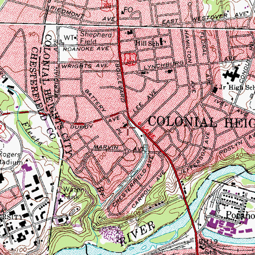 Topographic Map of Colonial Heights Sheriff's Office, VA