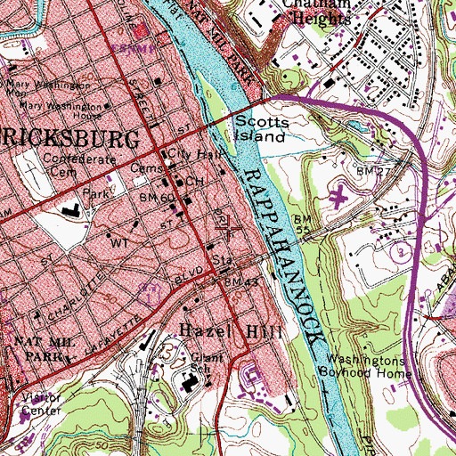 Topographic Map of Fredericksburg Police Detective Division, VA