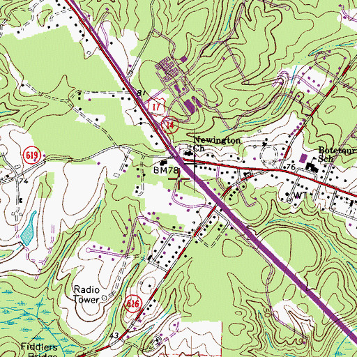 Topographic Map of Virginia State Police Division 5 Area 33 Office, VA