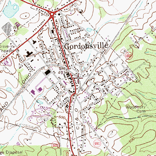 Topographic Map of Gordonsville Police Department, VA