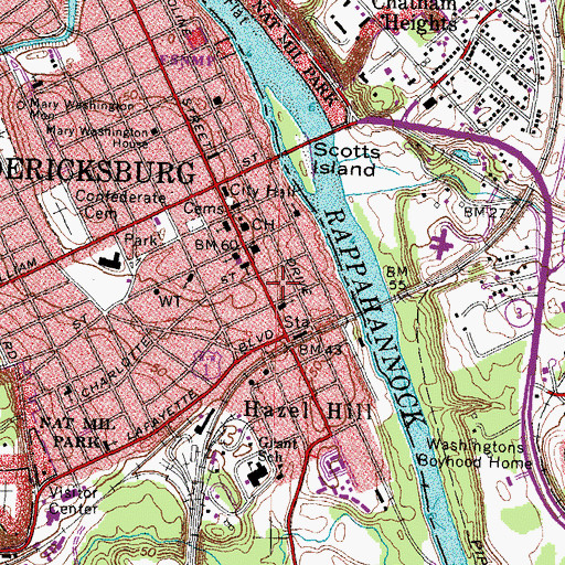 Topographic Map of Fredericksburg Police Patrol Division, VA