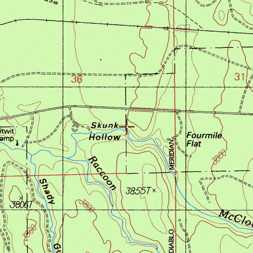 Topographic Map of Skunk Hollow, CA