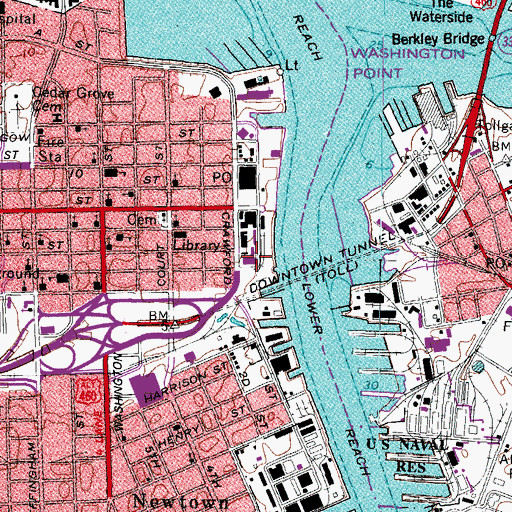 Topographic Map of Portsmouth Police Department, VA