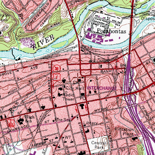 Topographic Map of Petersburg City Sheriff's Office, VA