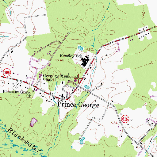 Topographic Map of Prince George County Police Department, VA
