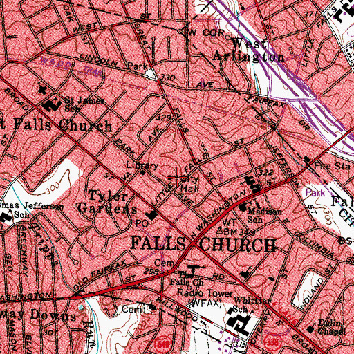 Topographic Map of Falls Church City Sheriff's Office, VA