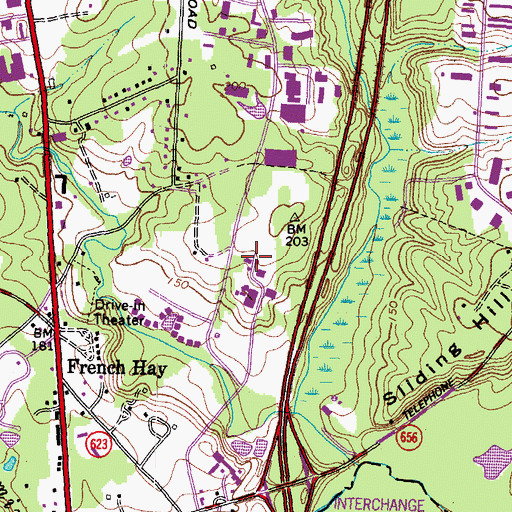 Topographic Map of Virginia State Police Division 1 Area 1 Office, VA