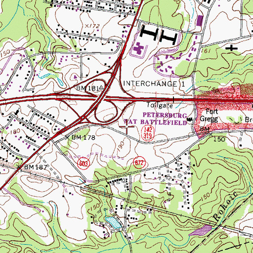 Topographic Map of Virginia State Police Division 1 Area 7 Office, VA
