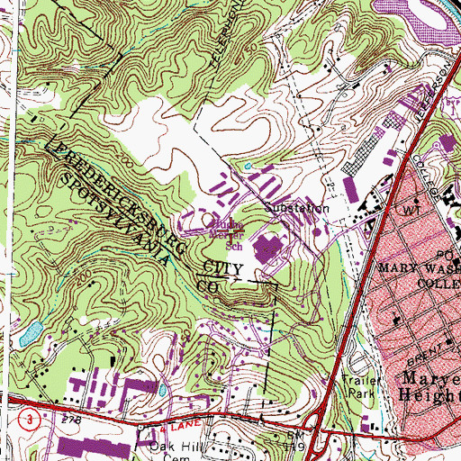 Topographic Map of Fredericksburg City Police Department Headquarters, VA