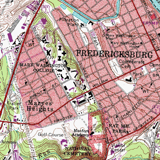 Topographic Map of University of Mary Washington Police Department, VA