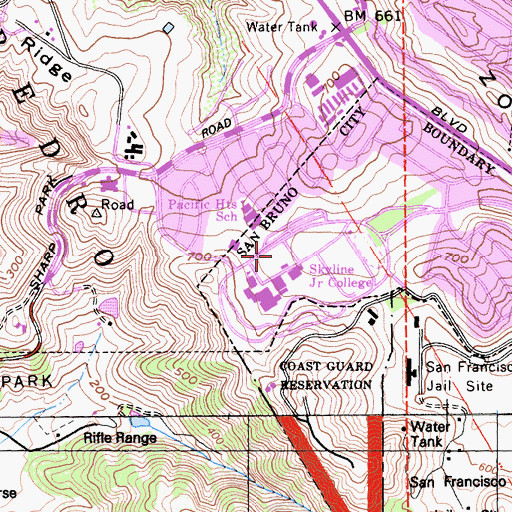 Topographic Map of Skyline College, CA