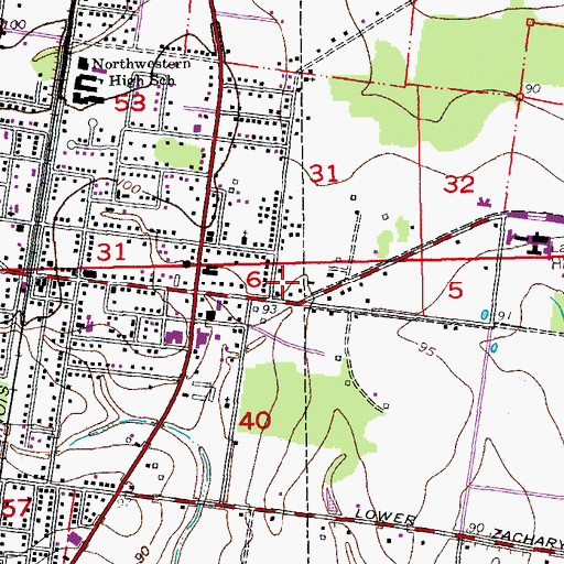 Topographic Map of Zachary Volunteer Fire / Rescue Station 80, LA