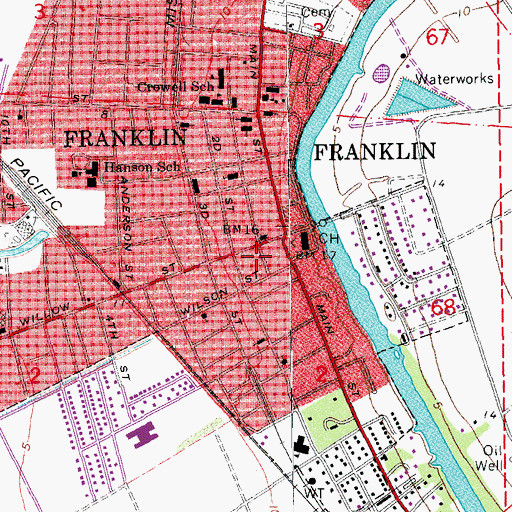 Topographic Map of Franklin Fire Department, LA