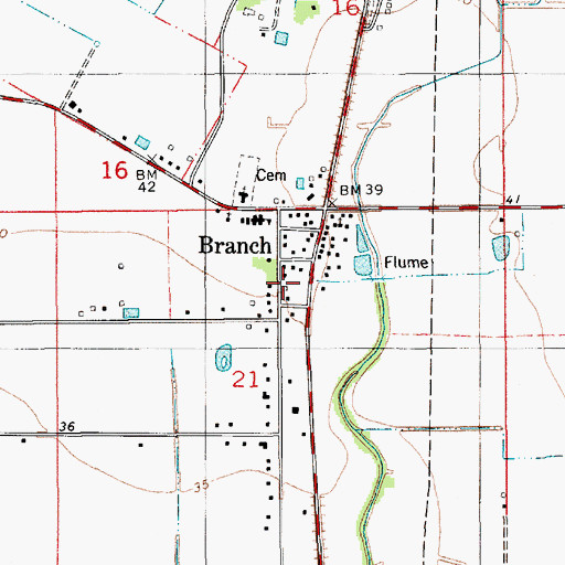 Topographic Map of Branch Volunteer Fire Department, LA