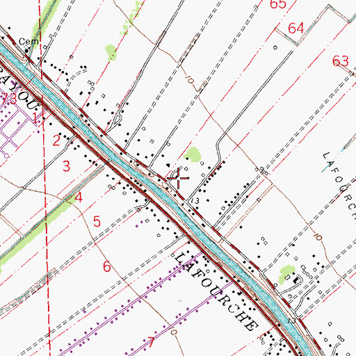 Topographic Map of Lafourche Crossing 308 Volunteer Fire Department, LA