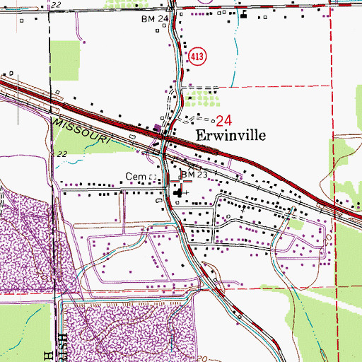 Topographic Map of Erwinville Volunteer Fire Department, LA