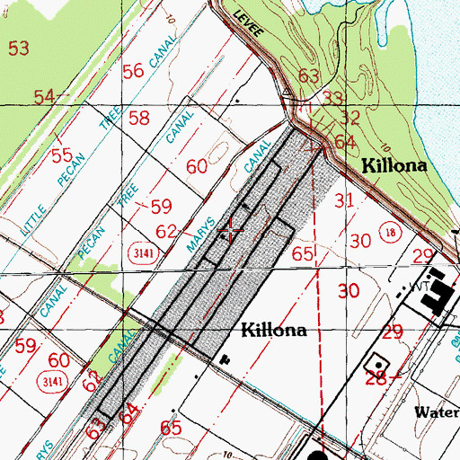 Topographic Map of Killona Volunteer Fire Department, LA