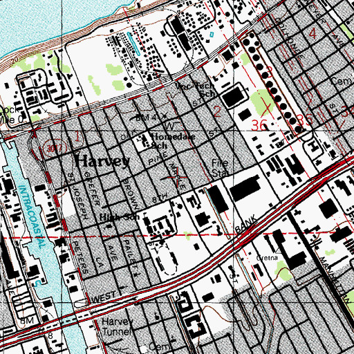 Topographic Map of Harvey Volunteer Fire Company, LA