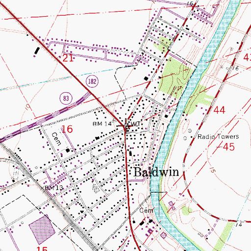 Topographic Map of Baldwin Volunteer Fire Department, LA