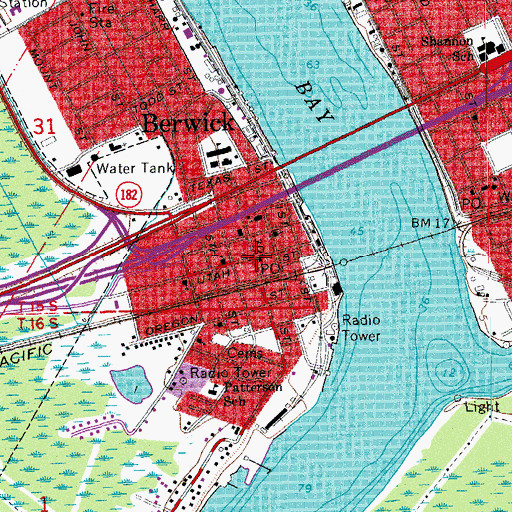 Topographic Map of Berwick Town Fire Chief's Office, LA