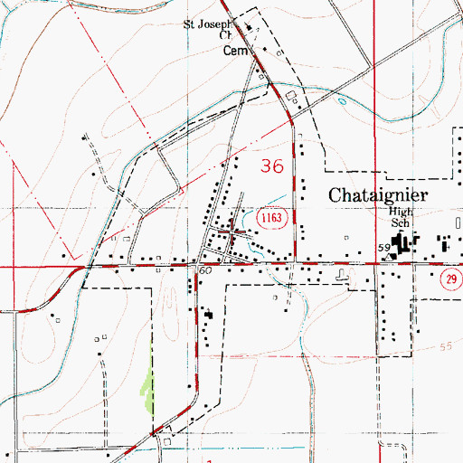 Topographic Map of Chatagnier Volunteer Fire Department, LA