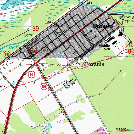 Topographic Map of Paradis Volunteer Fire Department, LA