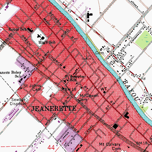 Topographic Map of Iberia Parish Fire District 1 Station 600 Jeanerette Volunteer Fire Department Station 1, LA