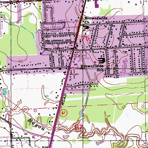 Topographic Map of Brownsfield Volunteer Fire Department Station 21, LA