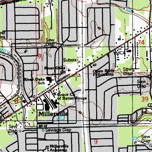 Topographic Map of East Side Volunteer Fire Department Station 90, LA