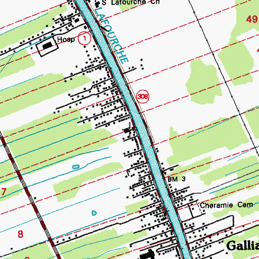 Topographic Map of Lafourche Parish Fire District 3 Central Fire Station, LA