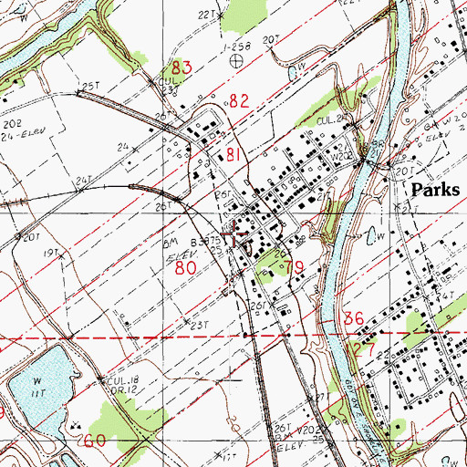 Topographic Map of Parks Volunteer Fire Department, LA