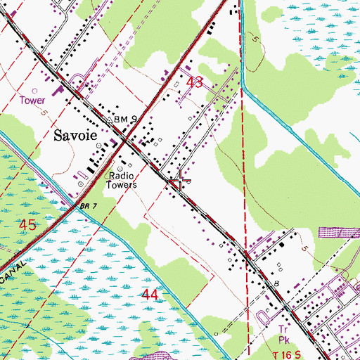 Topographic Map of Bayou Blue Volunteer Fire Department, LA