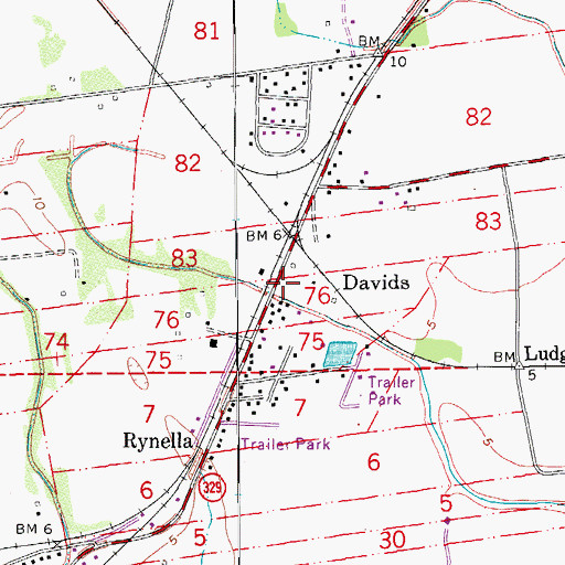 Topographic Map of Rynella Volunteer Fire Department, LA
