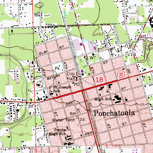 Topographic Map of Ponchatoula Volunteer Fire Department Station 1, LA