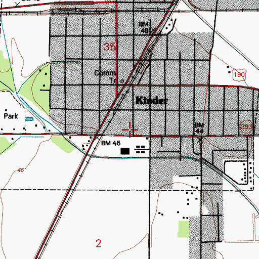 Topographic Map of Kinder Fire Department, LA