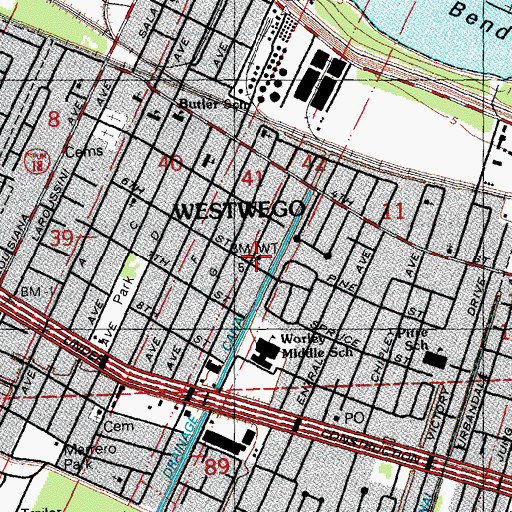 Topographic Map of Westwego Fire Department, LA