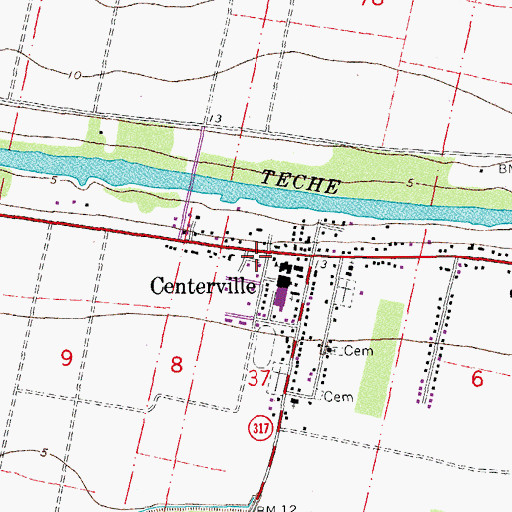 Topographic Map of Centerville Volunteer Fire Department, LA