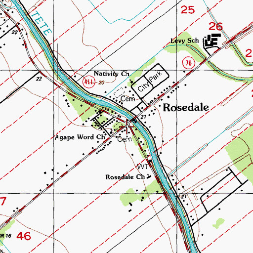 Topographic Map of Rosedale Volunteer Fire Department, LA