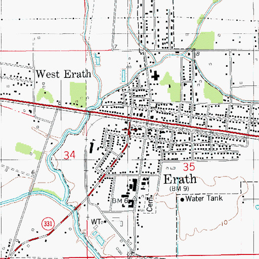 Topographic Map of Erath Volunteer Fire Department, LA