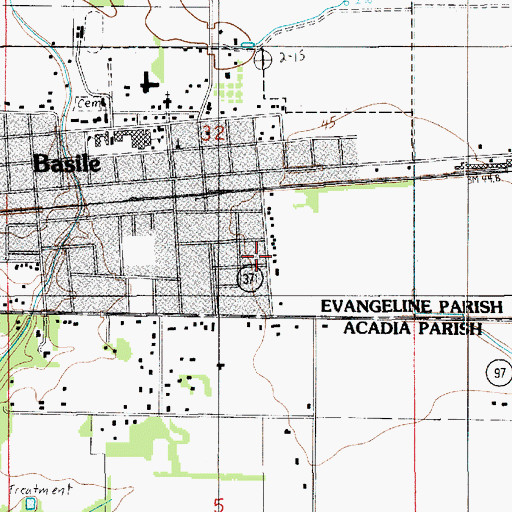 Topographic Map of Basile Volunteer Fire Department, LA