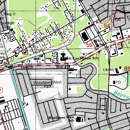 Topographic Map of Harvey Volunteer Fire Company, LA