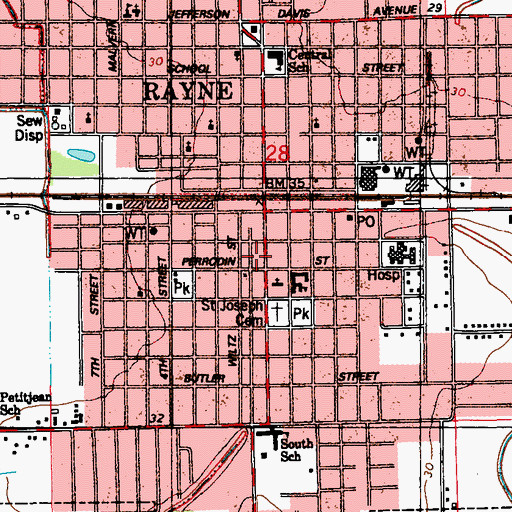 Topographic Map of Rayne Volunteer Fire Department, LA