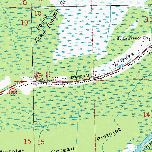 Topographic Map of Bayou Boeuf Volunteer Fire Department, LA