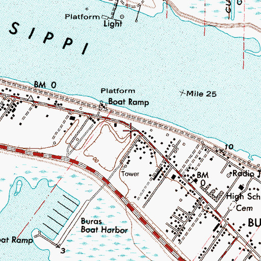 Topographic Map of Buras Volunteer Fire Department, LA