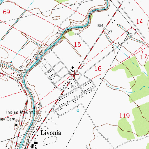 Topographic Map of Livonia Volunteer Fire Department, LA