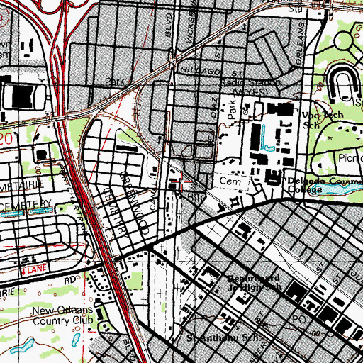 Topographic Map of New Orleans Fire Department Communications Division, LA