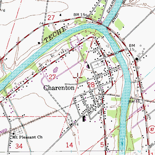 Topographic Map of Charenton - Chitimacha Volunteer Fire Department, LA