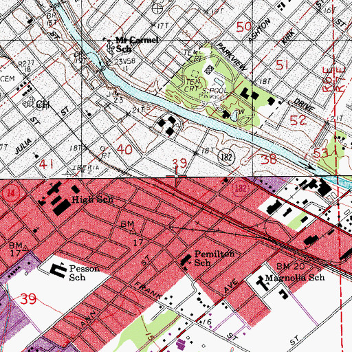 Topographic Map of New Iberia Fire Department Station 1, LA