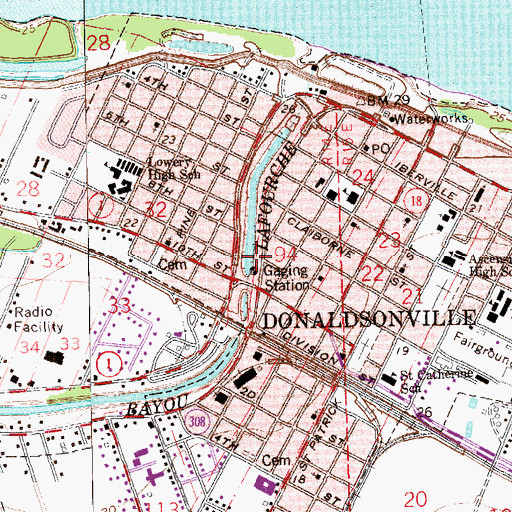 Topographic Map of Donaldsonville Fire Department, LA